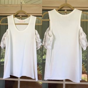 See By Chloé White Tank with Lace Sleeves